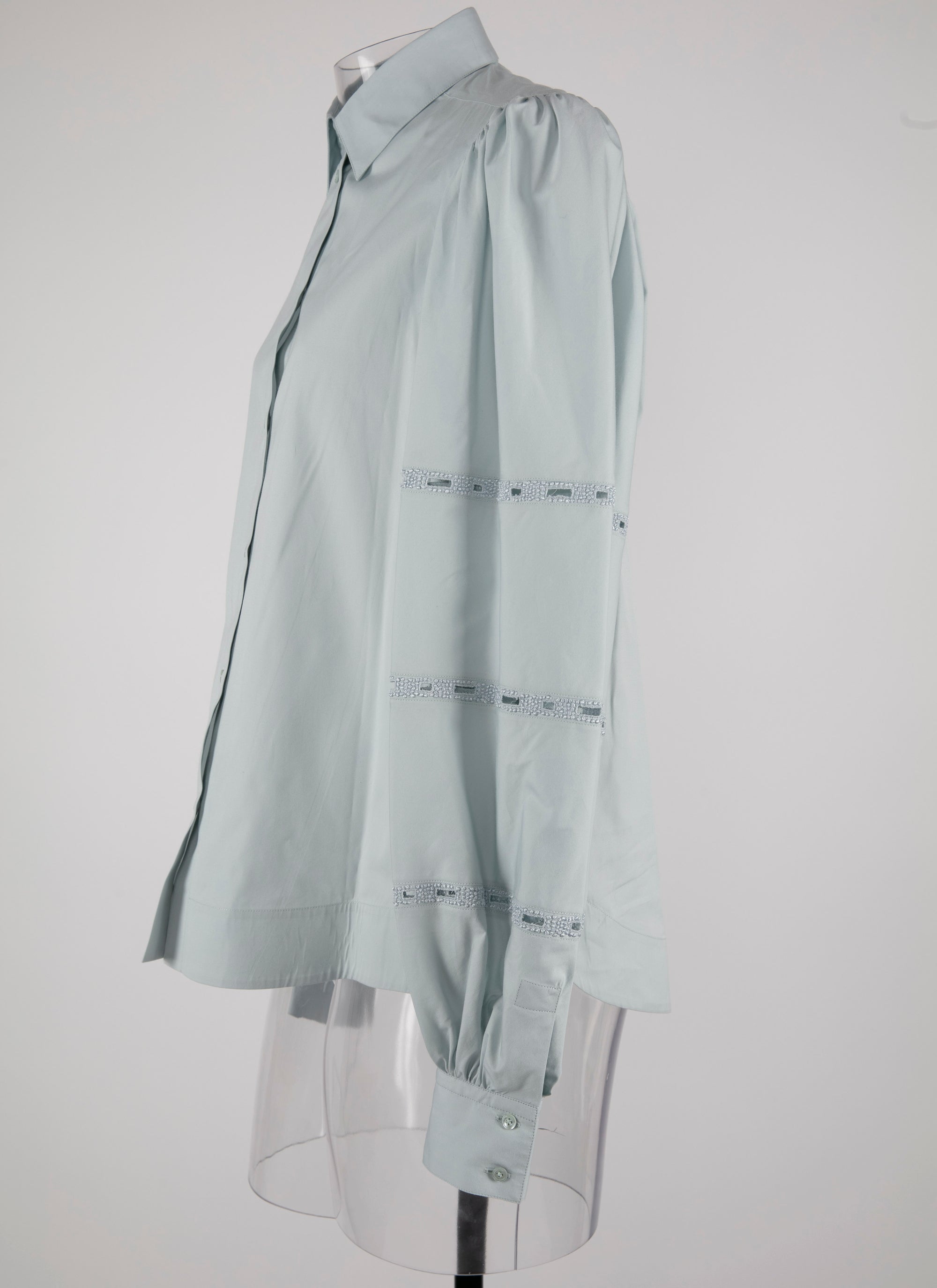 Shirt with long openwork gigot sleeves - Indigo Blue