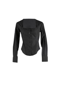 Chemise à col carré en popeline japonaise - Noir