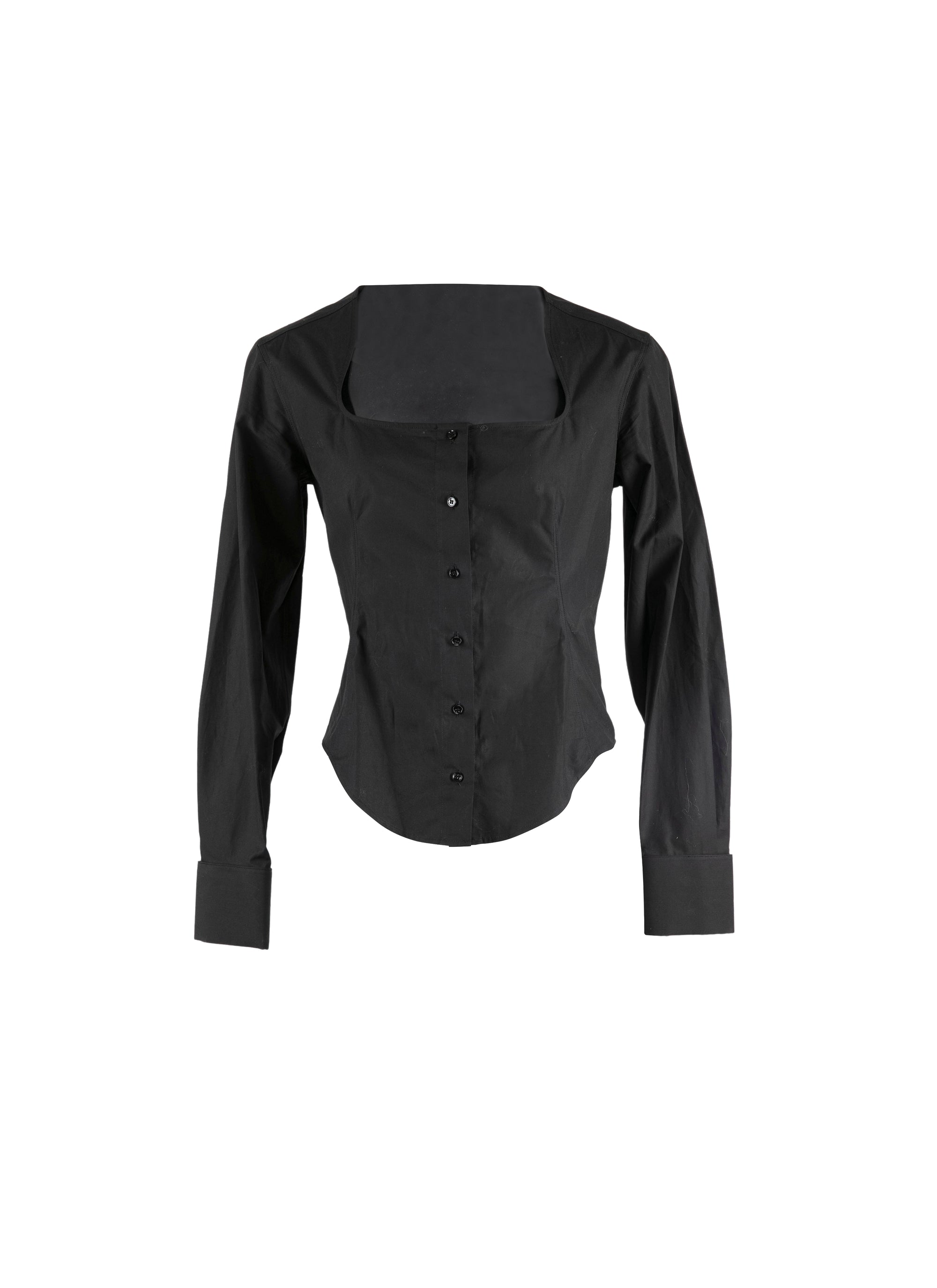 Chemise à col carré en popeline japonaise - Noir