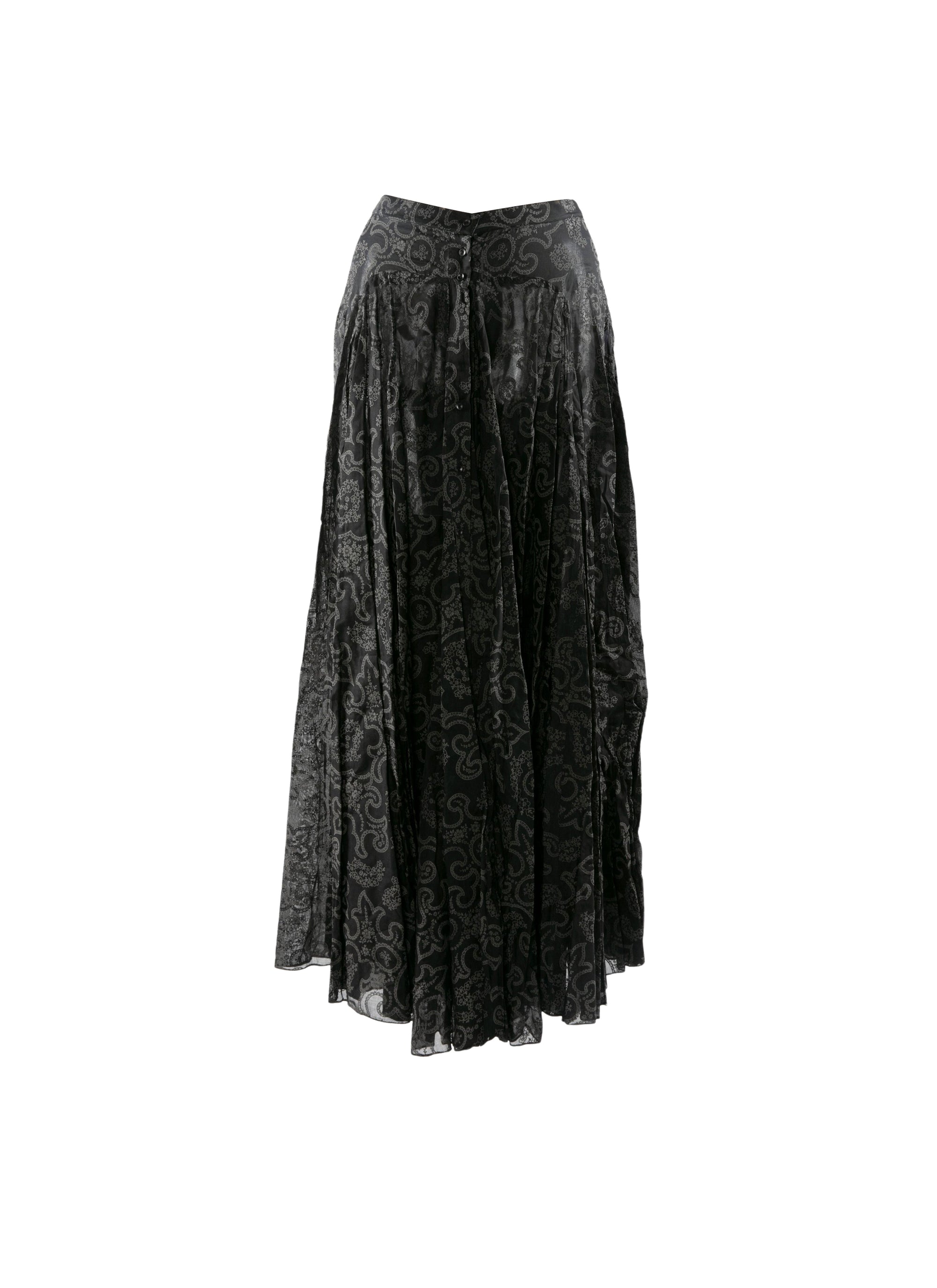 Jupe longue boutonnée avec broderies - Noir