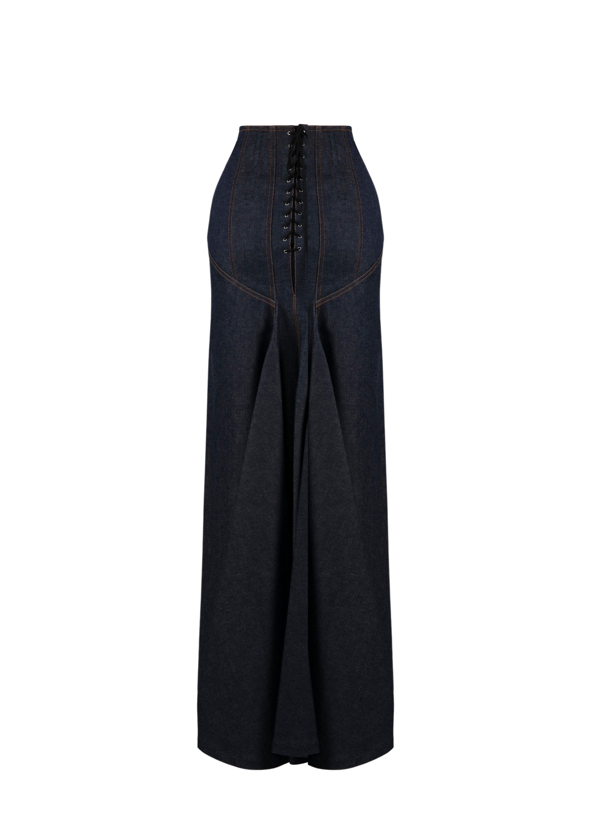 Jupe lacée en denim - Marine Foncé