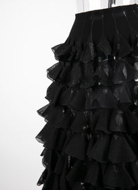 Long silk habanera skirt - Black intense