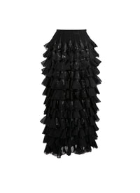 Long silk habanera skirt - Black intense