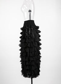 Long silk habanera skirt - Black intense