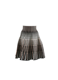 Geometric print short flared skirt - Black & Flesh