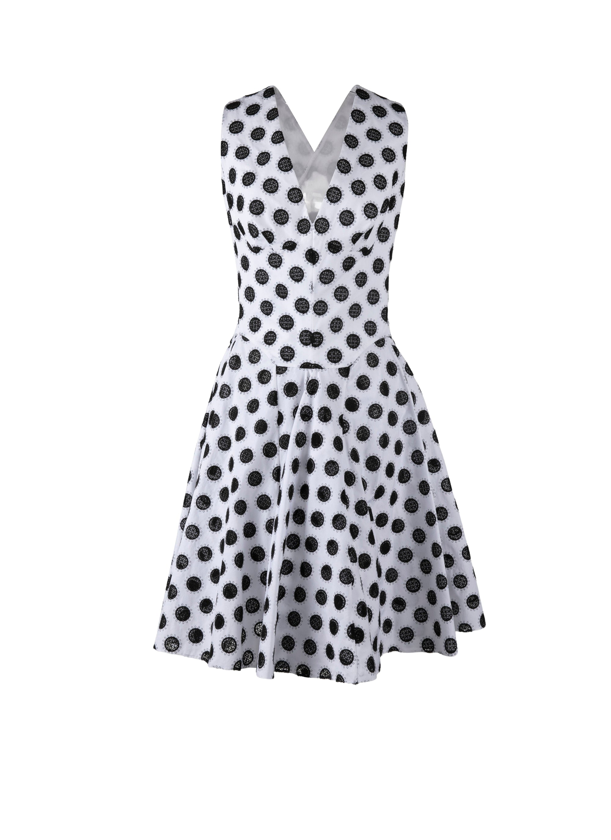 Embroidered sleeved dress - White & Black