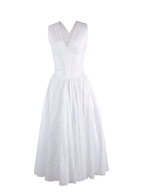 Sleeveless jacquard print dress - White