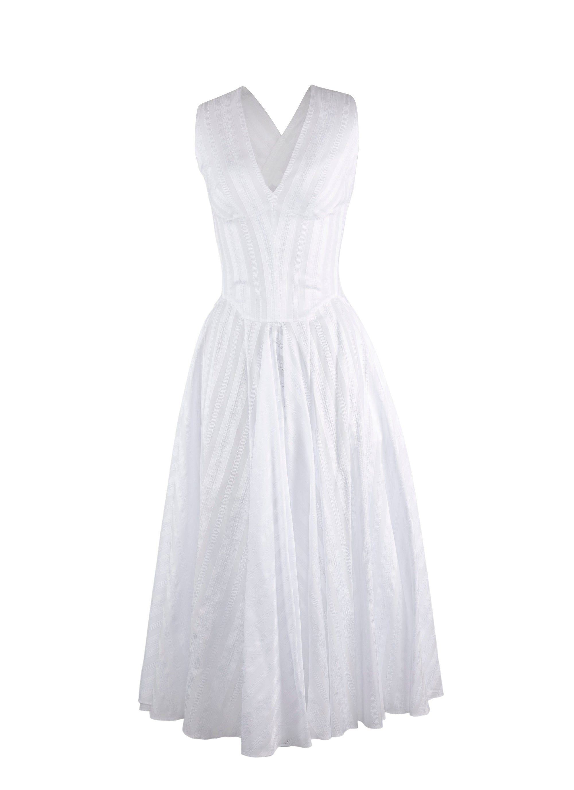 Sleeveless jacquard print dress - White