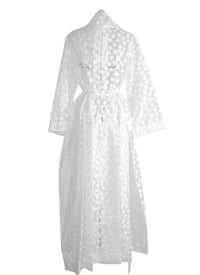 Robe kimono longue transparente à pois - Blanc