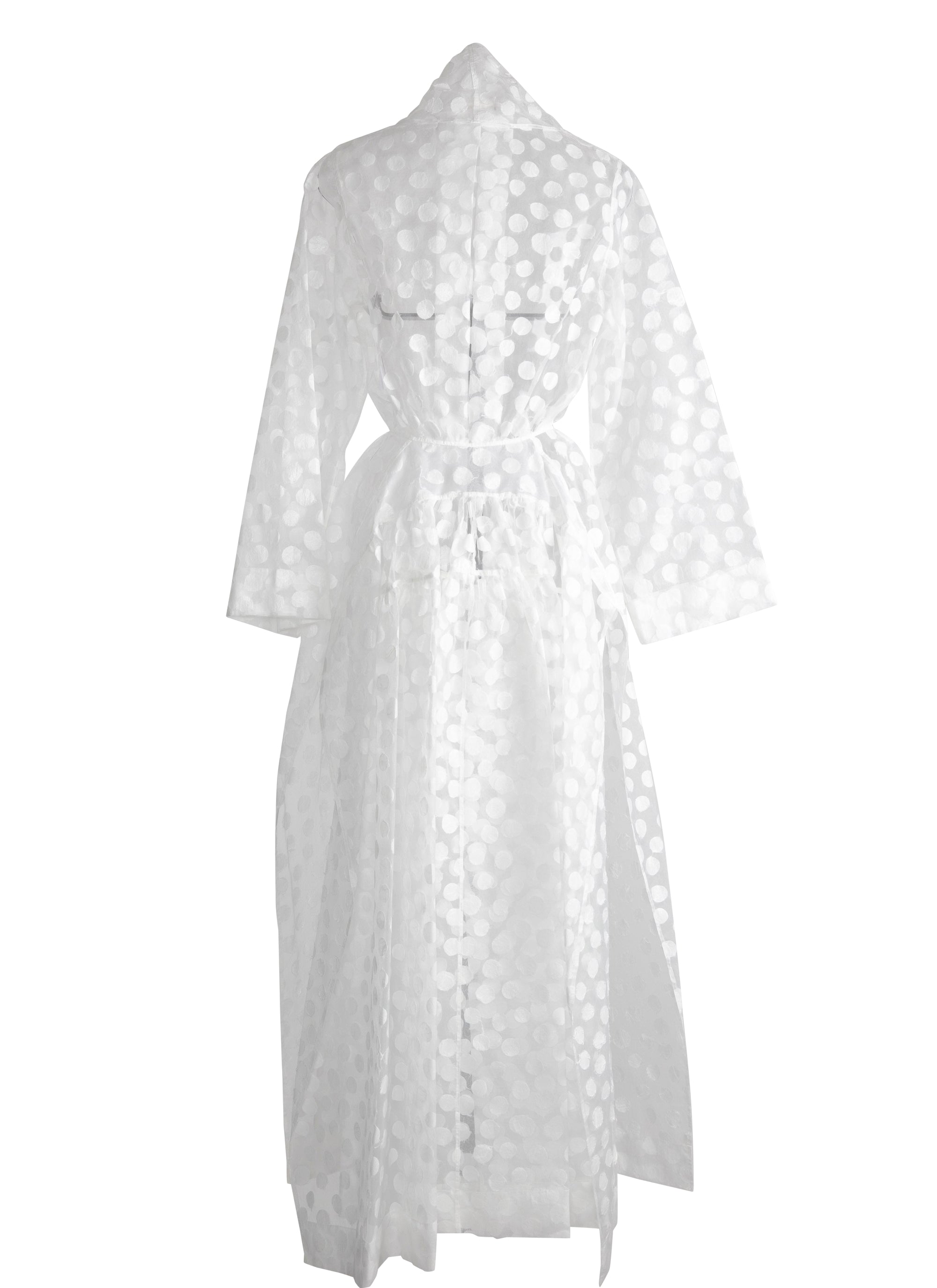Robe kimono longue transparente à pois - Blanc