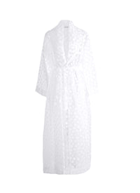 Robe kimono longue transparente à pois - Blanc