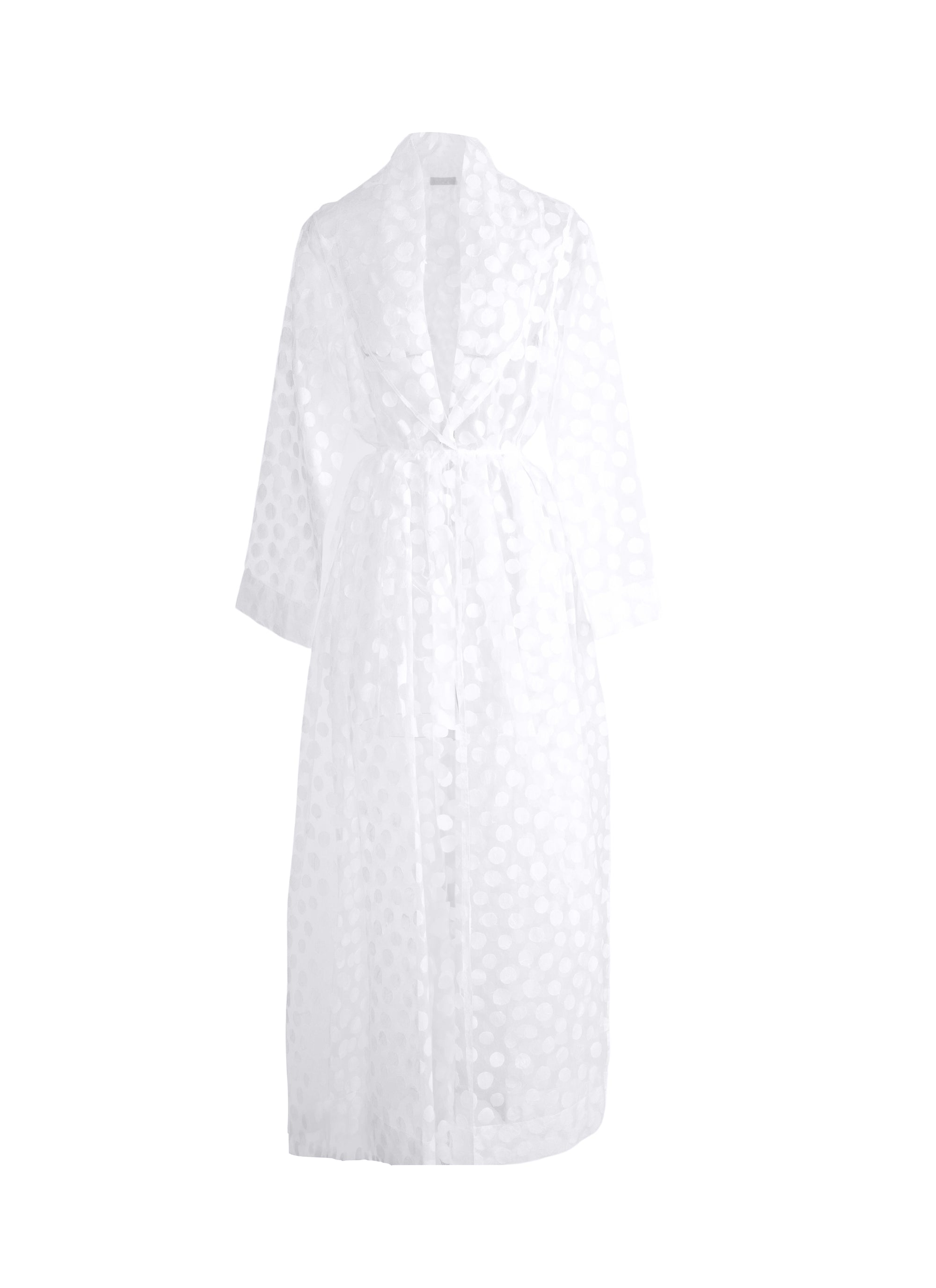 Robe kimono longue transparente à pois - Blanc