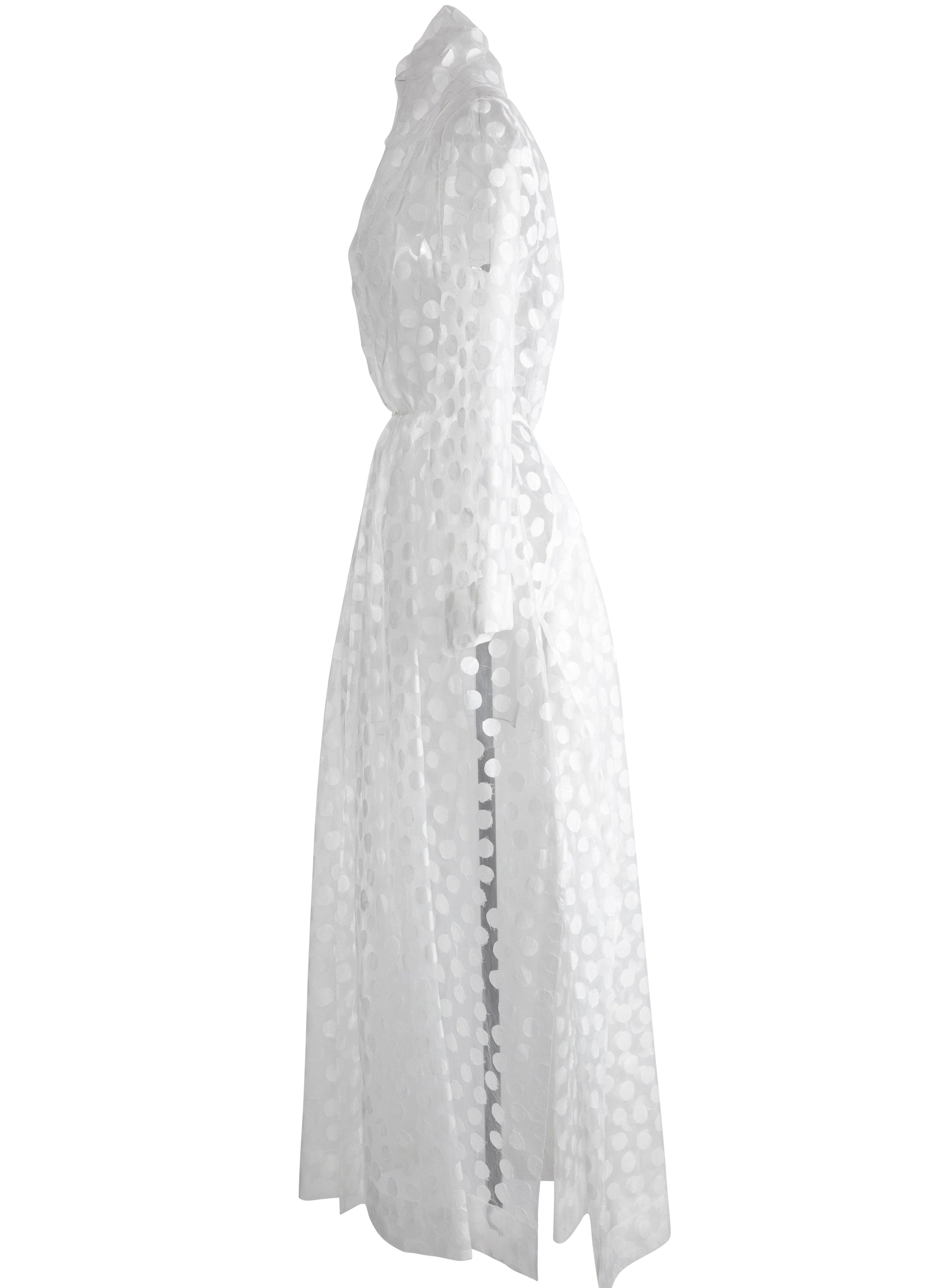 Robe kimono longue transparente à pois - Blanc