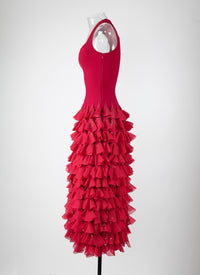 Robe longue à volants en maille - Petunia
