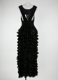 Robe longue sans manches à volant - Noir