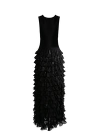 Robe longue sans manches à volant - Noir
