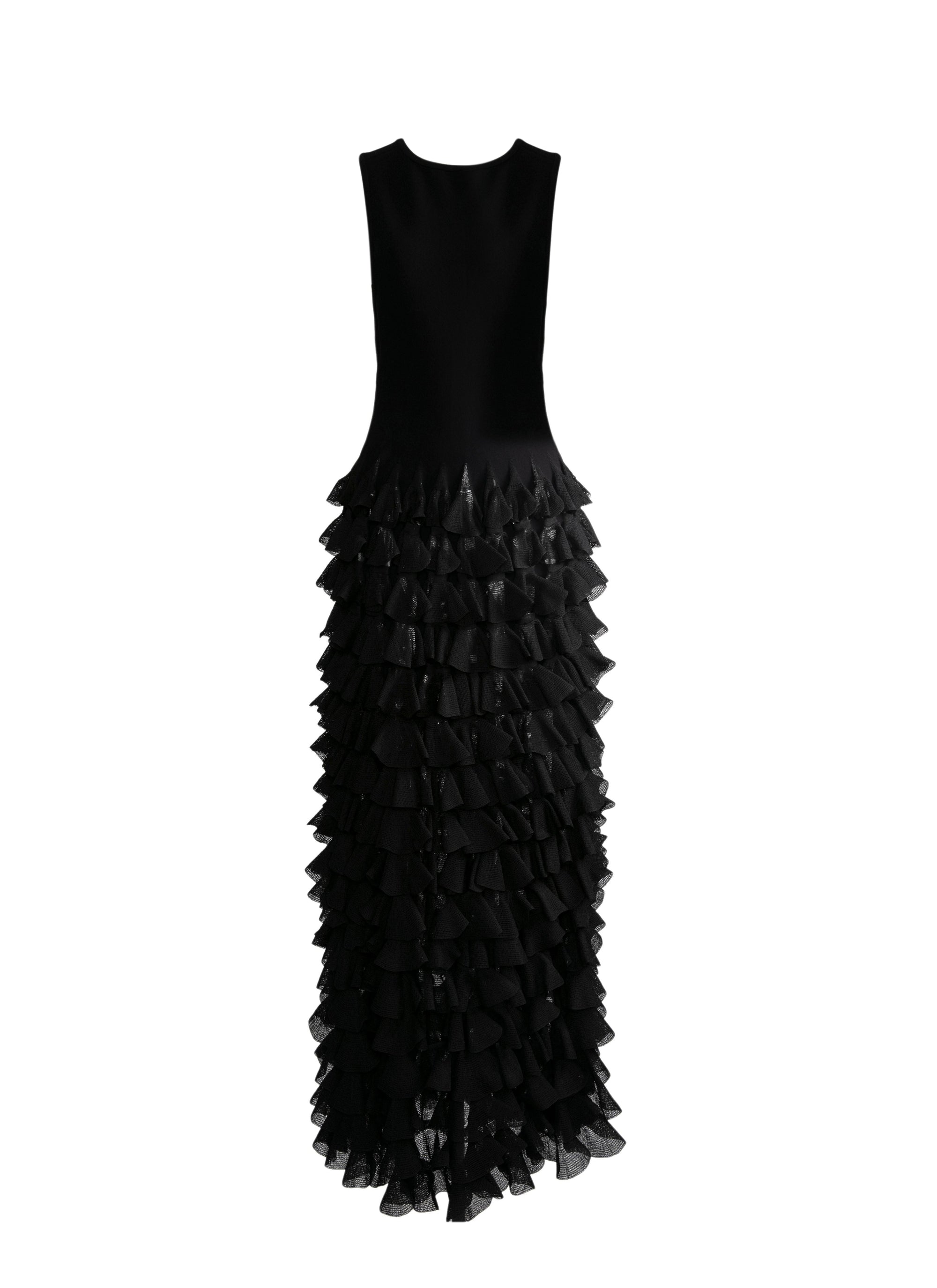 Robe longue sans manches à volant - Noir