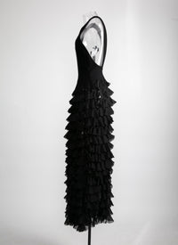 Robe longue sans manches à volant - Noir