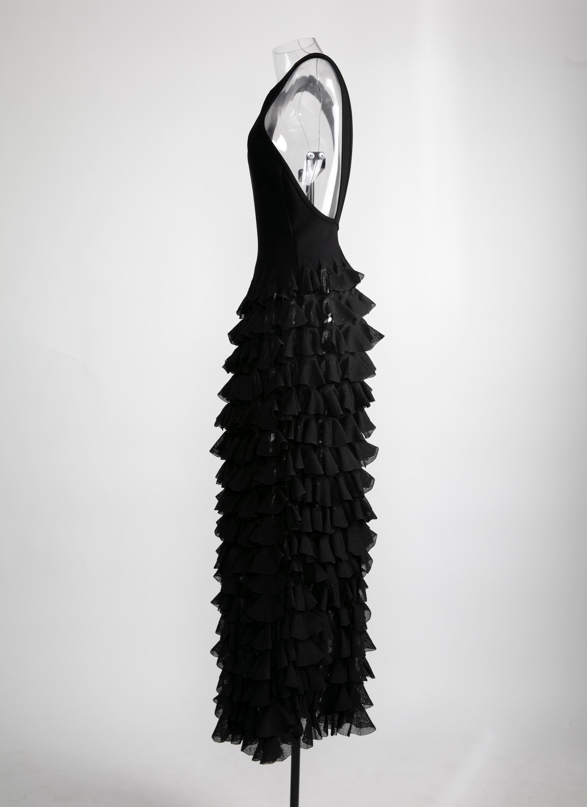 Robe longue sans manches à volant - Noir