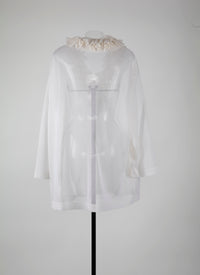 Long-sleeved silk frill tunic - Off White