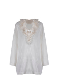 Long-sleeved silk frill tunic - Off White