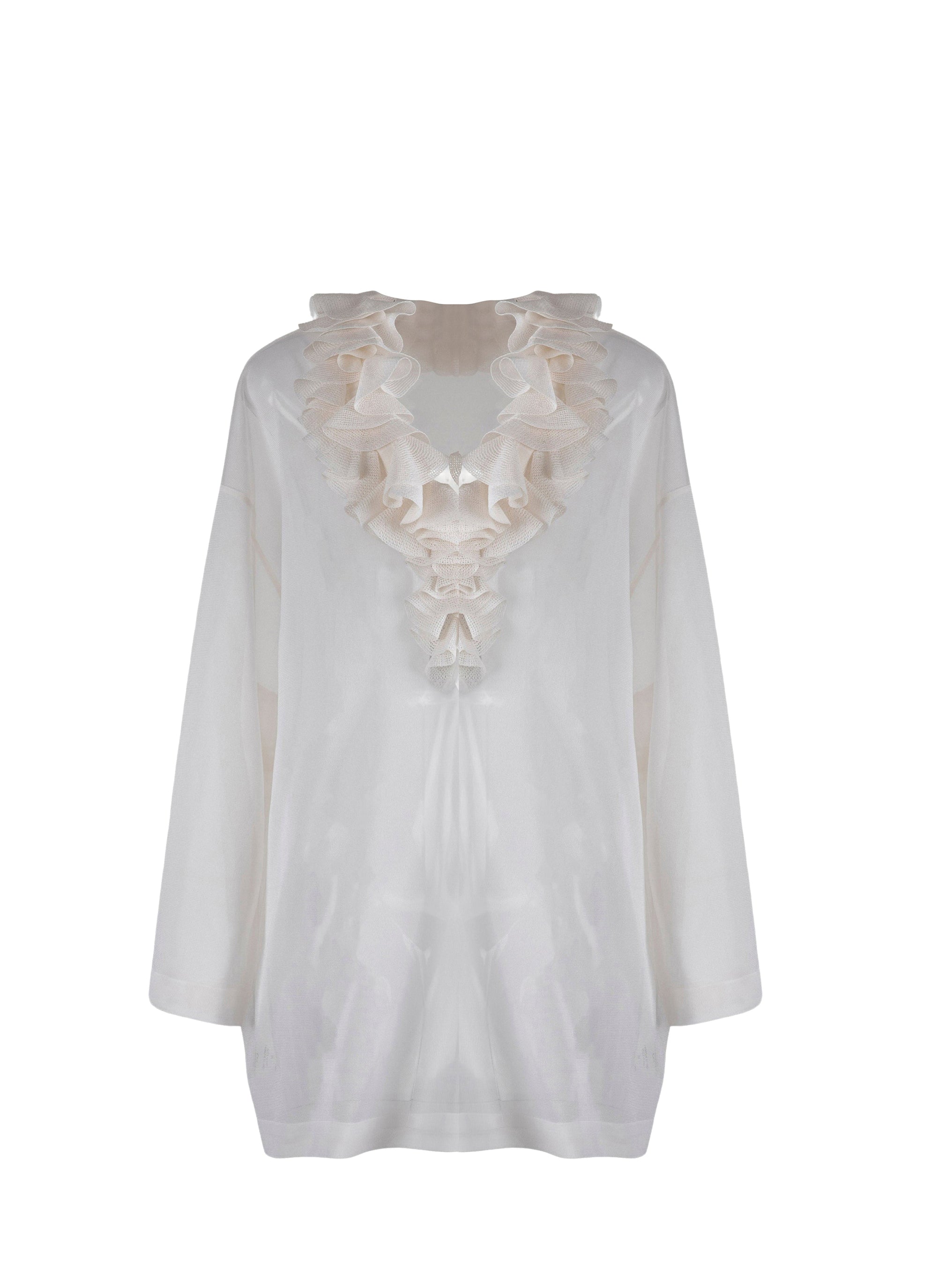 Long-sleeved silk frill tunic - Off White