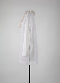 Long-sleeved silk frill tunic - Off White