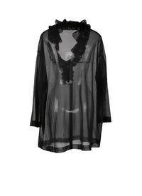 Silk frilly long sleeve blouse - Black