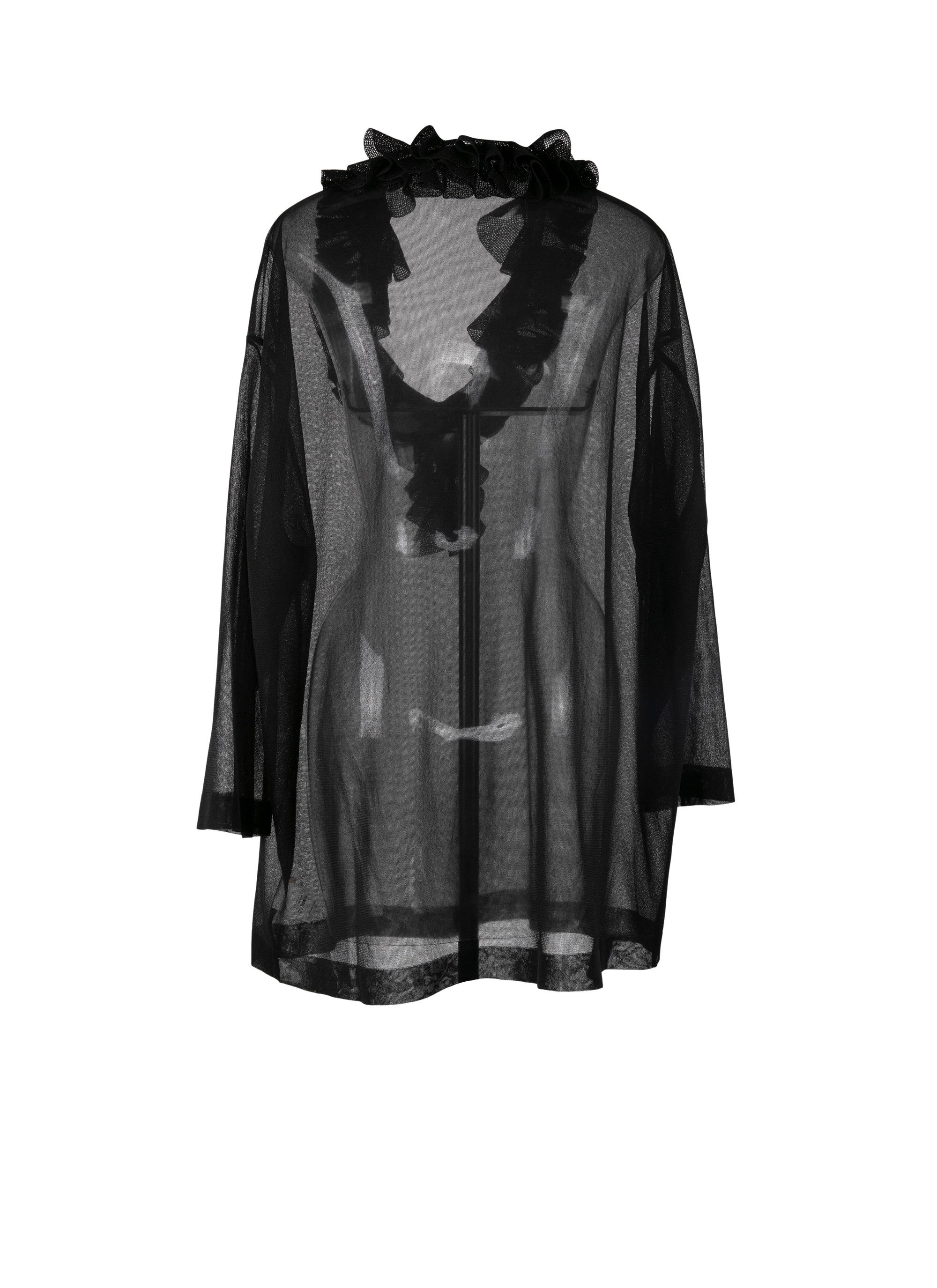 Silk frilly long sleeve blouse - Black