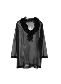Long-sleeved silk frill tunic - Black intense