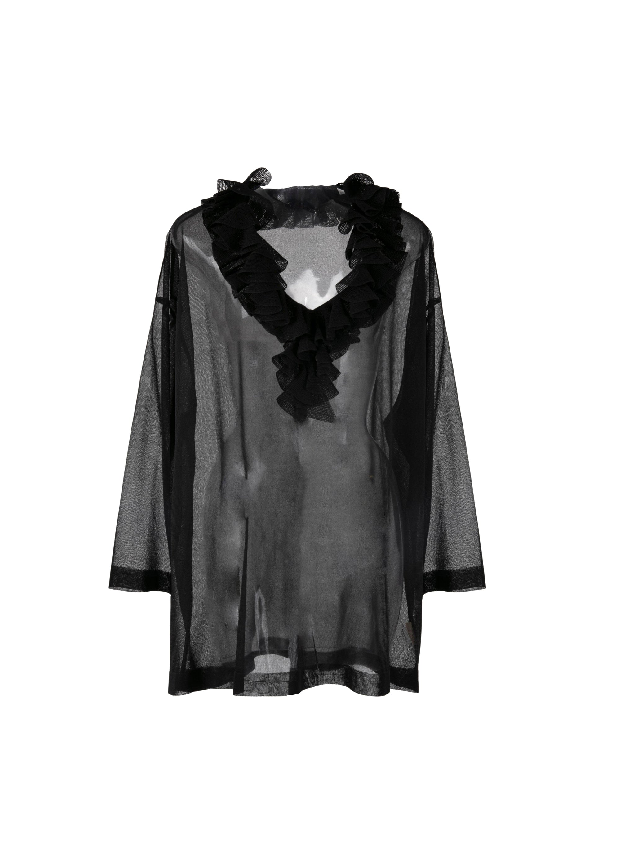 Long-sleeved silk frill tunic - Black intense
