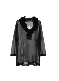 Silk frill long sleeve tunic - Black