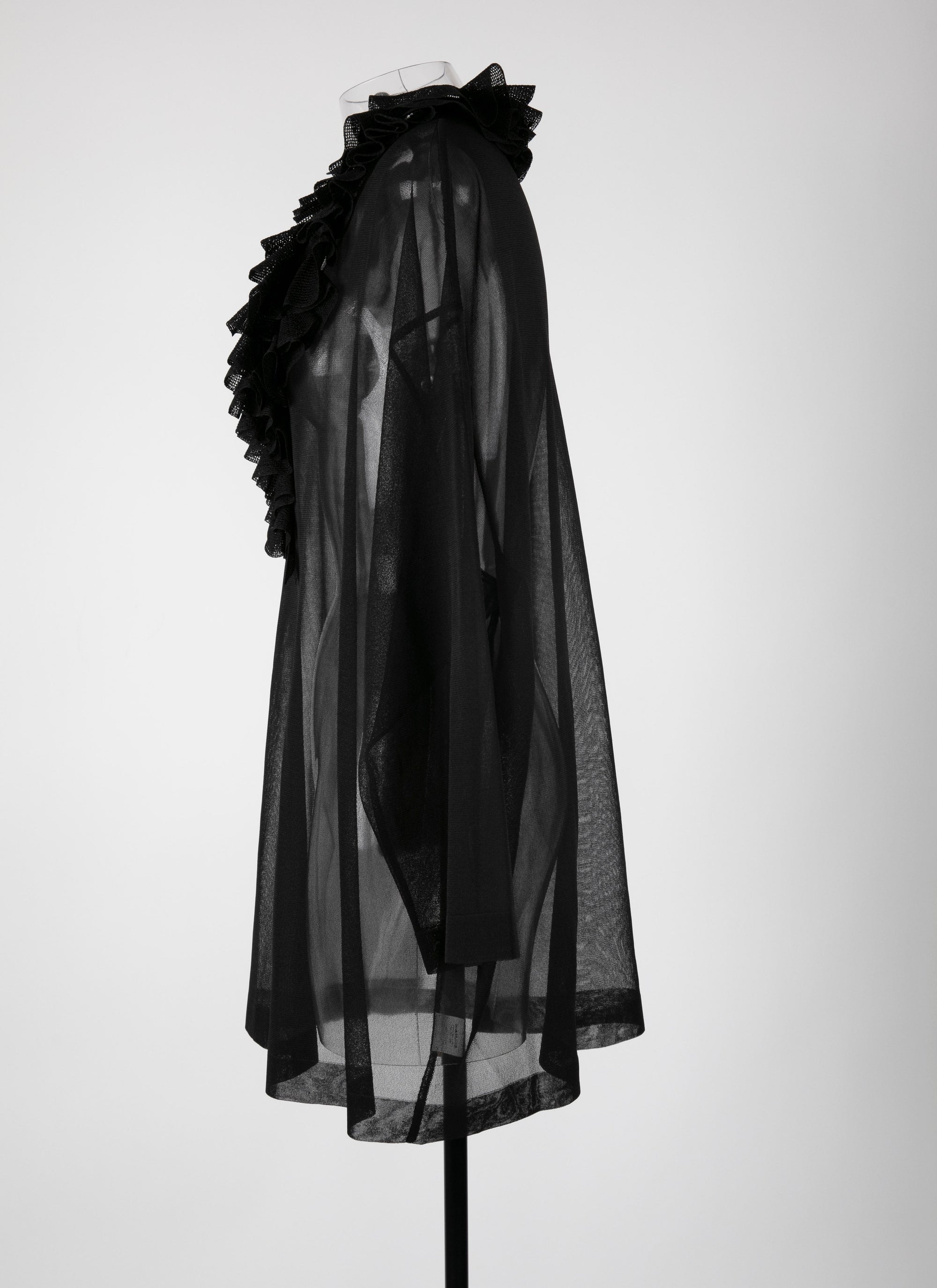 Long-sleeved silk frill tunic - Black intense