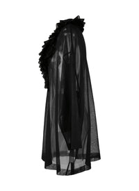 Silk frilly long sleeve blouse - Black