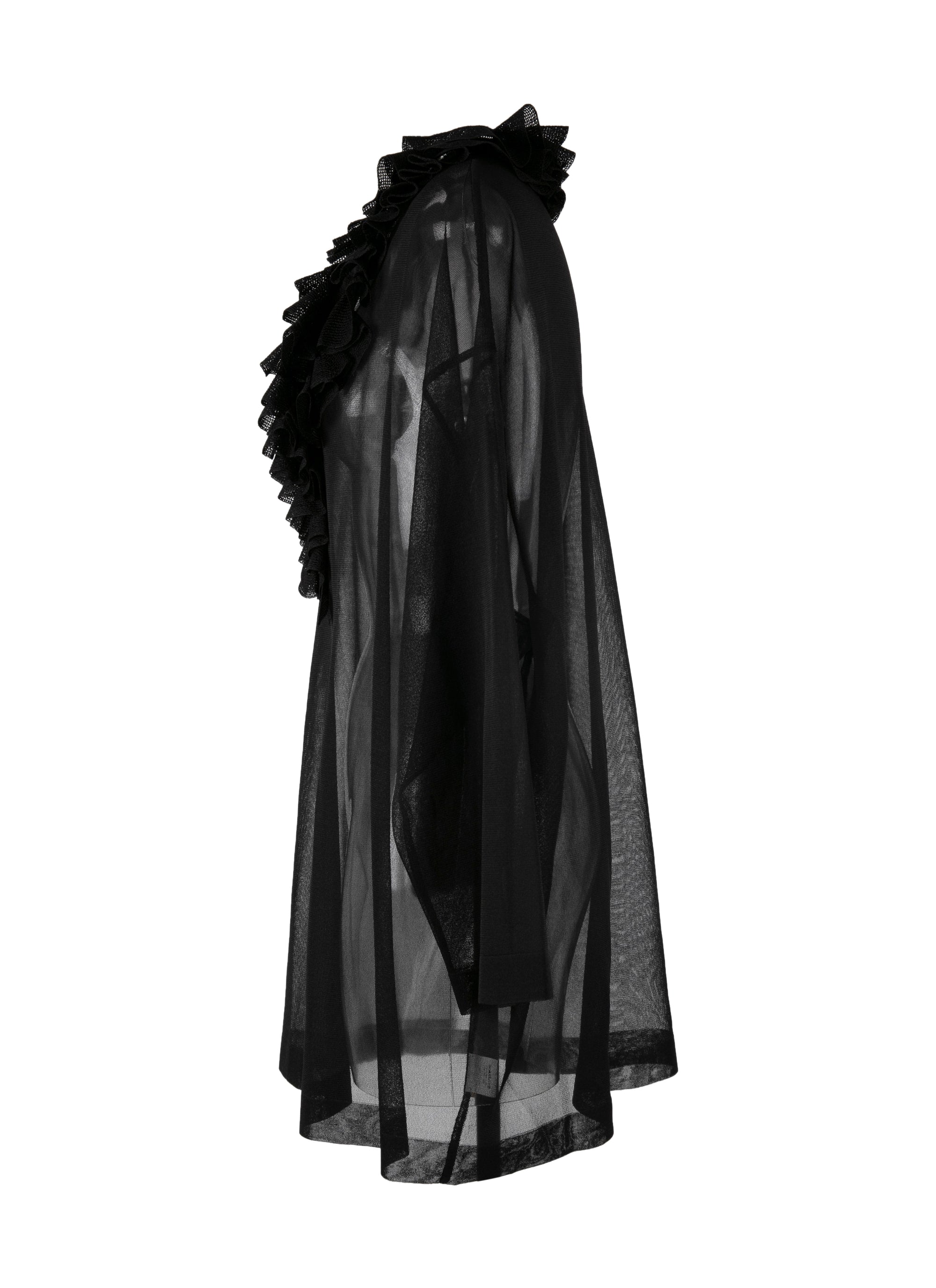 Silk frilly long sleeve blouse - Black