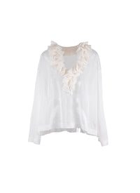 Pull à manches longues à froufrou en soie - Blanc Cassé