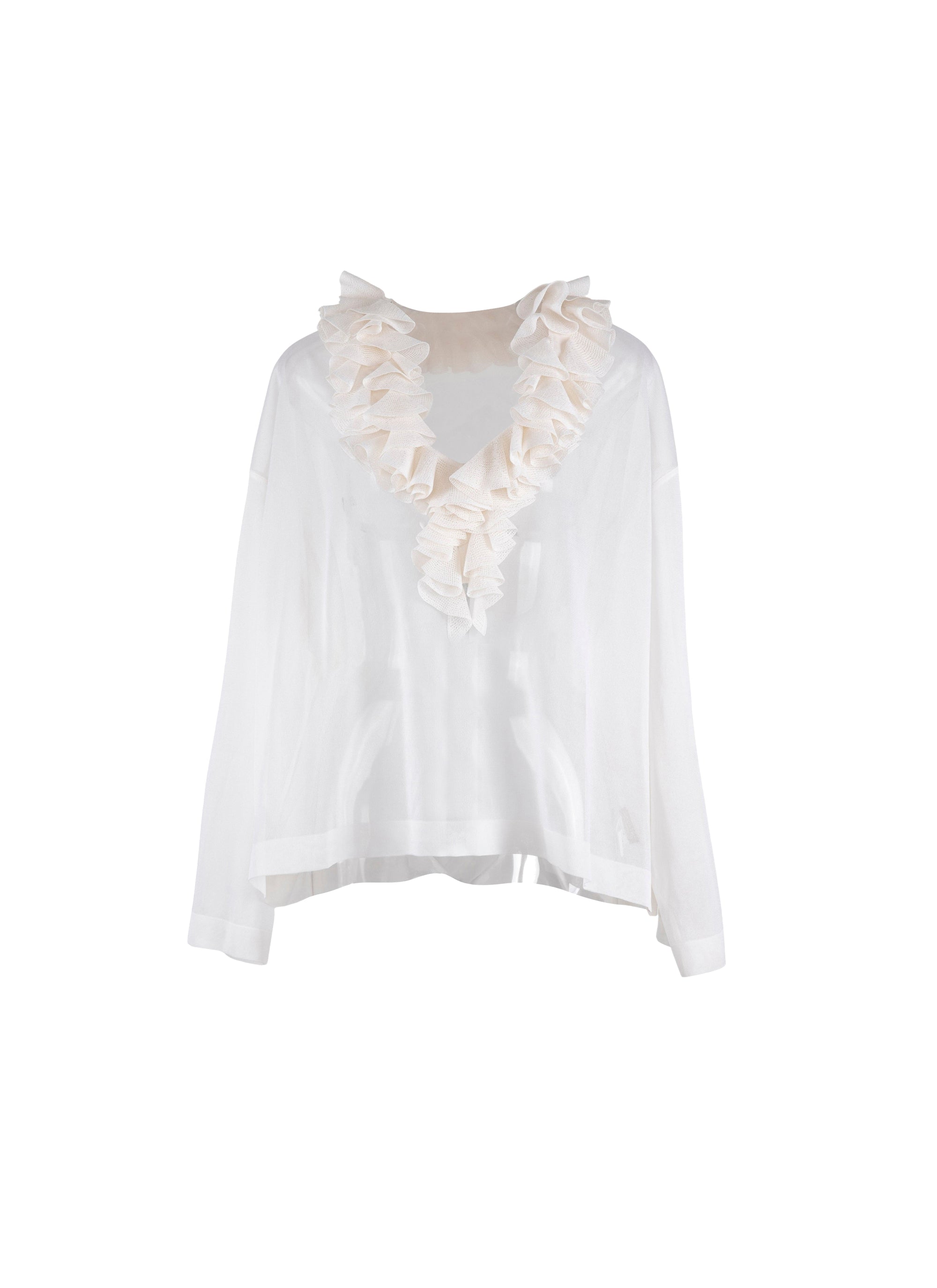 Pull à manches longues à froufrou en soie - Blanc Cassé