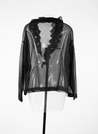 Pull à encolure en v avec volant en soie - Noir