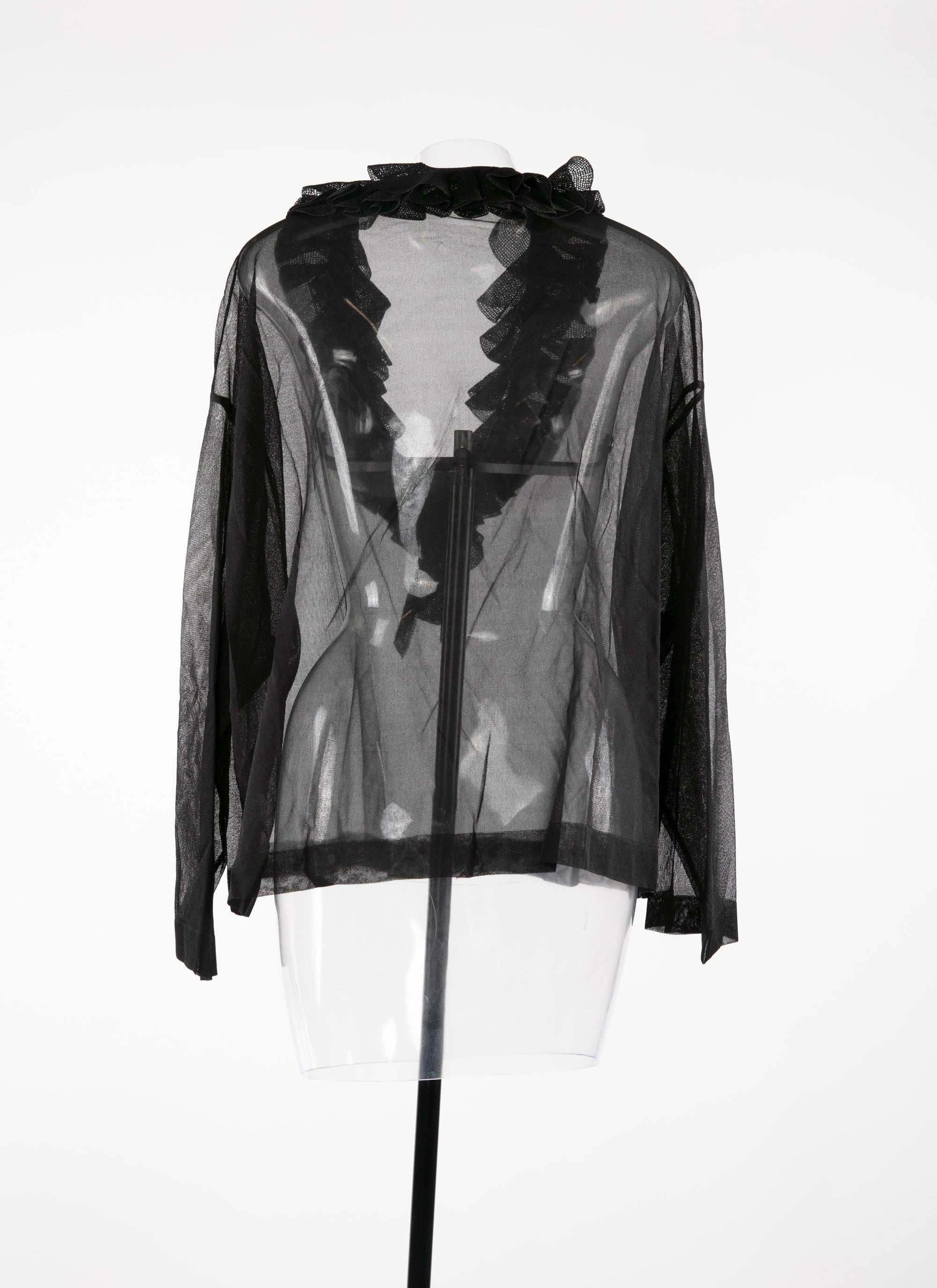 Pull à encolure en v avec volant en soie - Noir