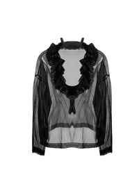 Pull à encolure en v avec volant en soie - Noir
