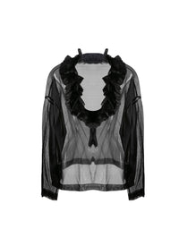 V-neck jumper with silk flounce - Black