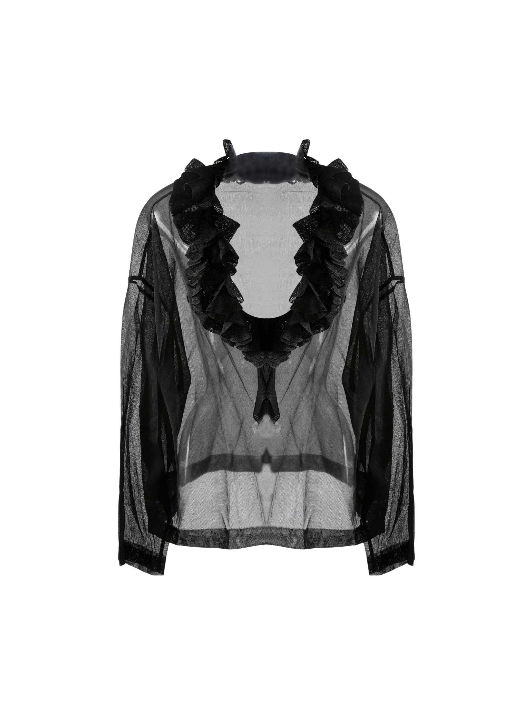 V-neck jumper with silk flounce - Black
