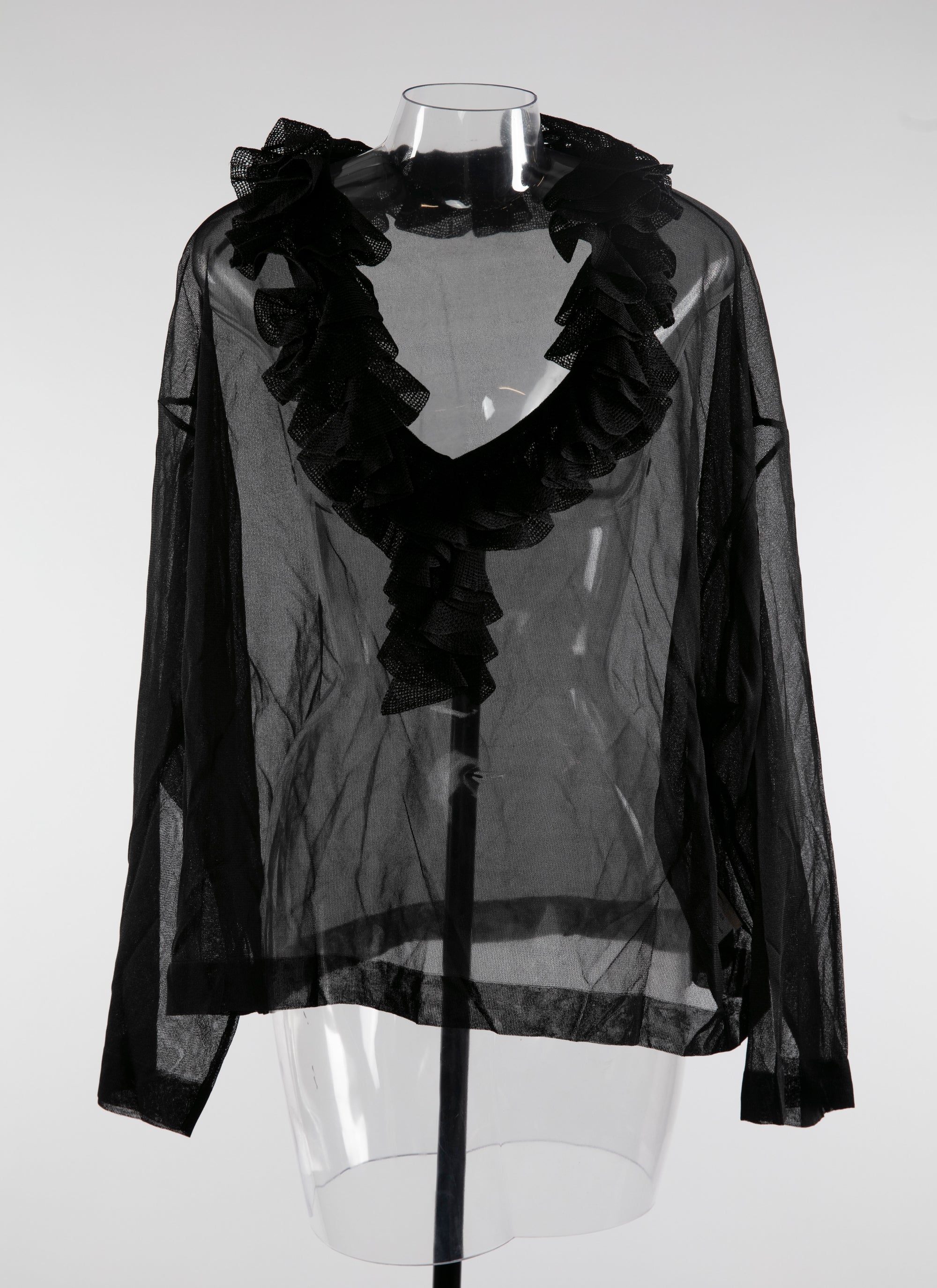 Pull à encolure en v avec volant en soie - Noir