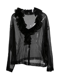 V-neck jumper with silk flounce - Black