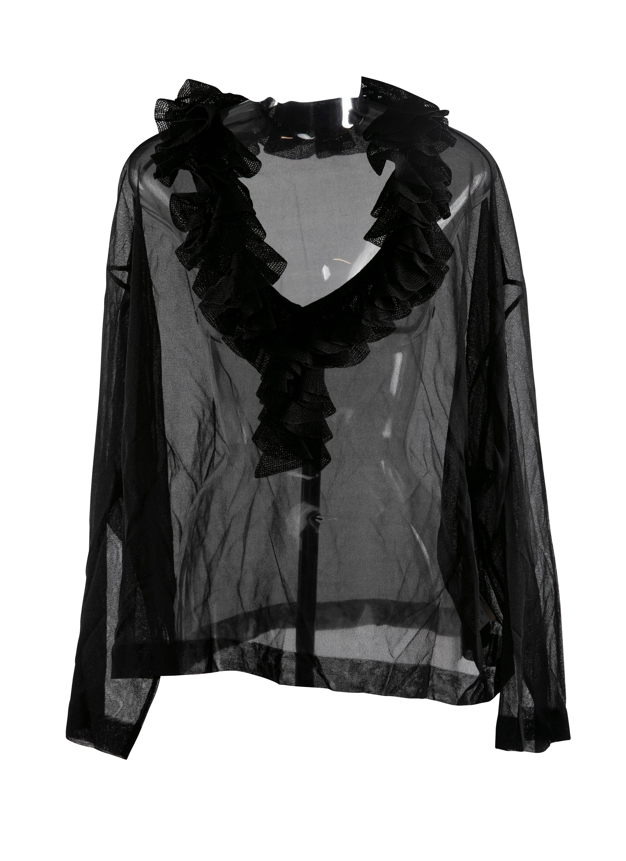 V-neck jumper with silk flounce - Black