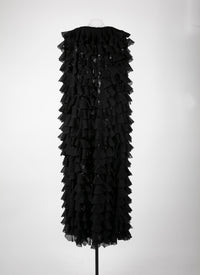 Ruffled silk cape - Black intense