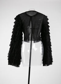 Cardigan with ruffled sleeves in silk - Black intense