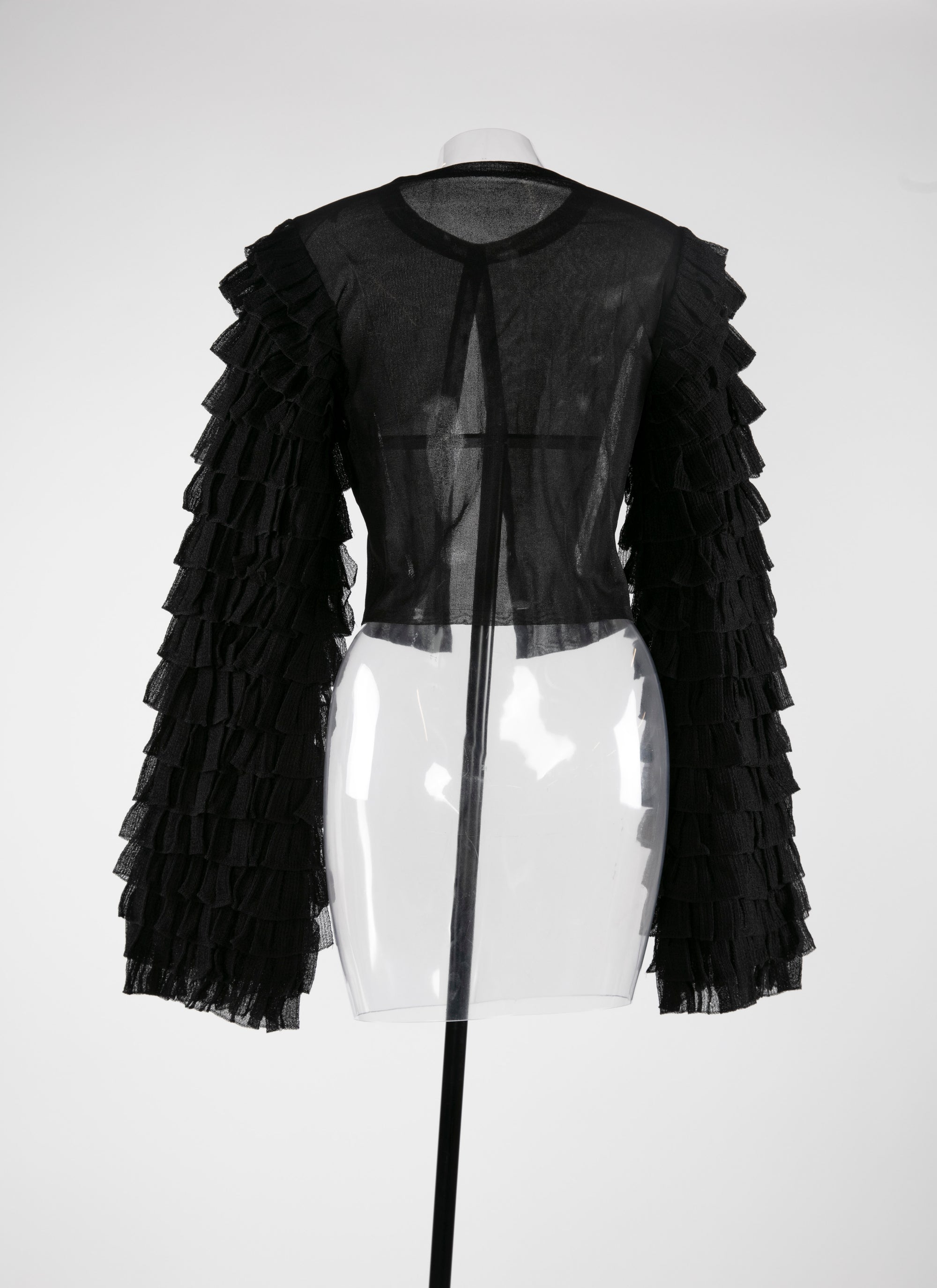 Cardigan with ruffled sleeves in silk - Black intense