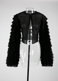 Cardigan with ruffled sleeves in silk - Black intense