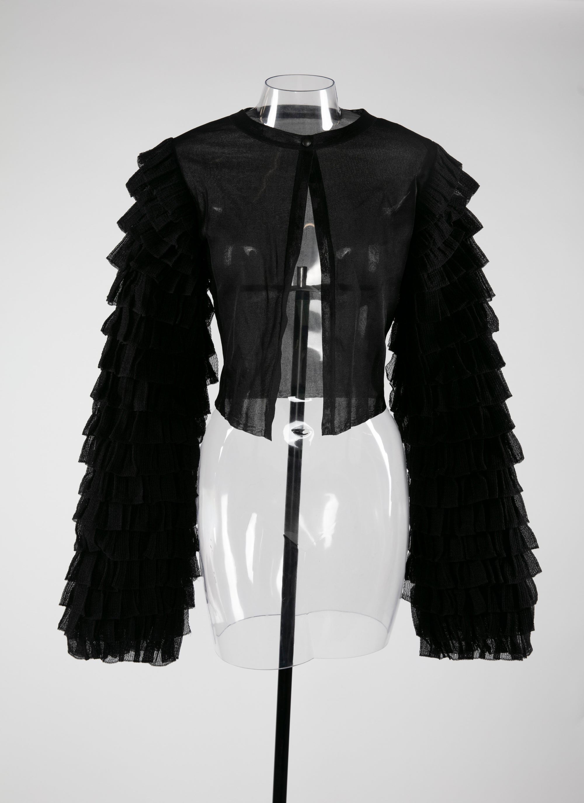 Cardigan with ruffled sleeves in silk - Black intense